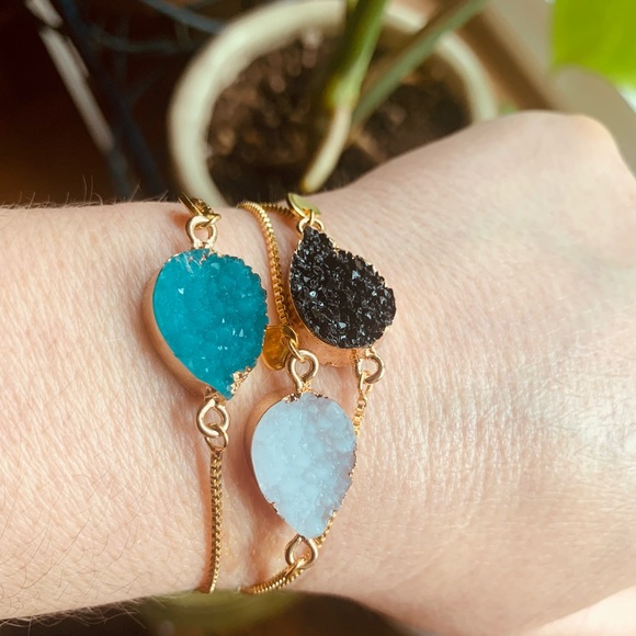 ✨Artisan Turquoise Quartz Druzy & 18k Gold Adjustable Bracelet ✨Handmade✨ - Picture 7 of 7